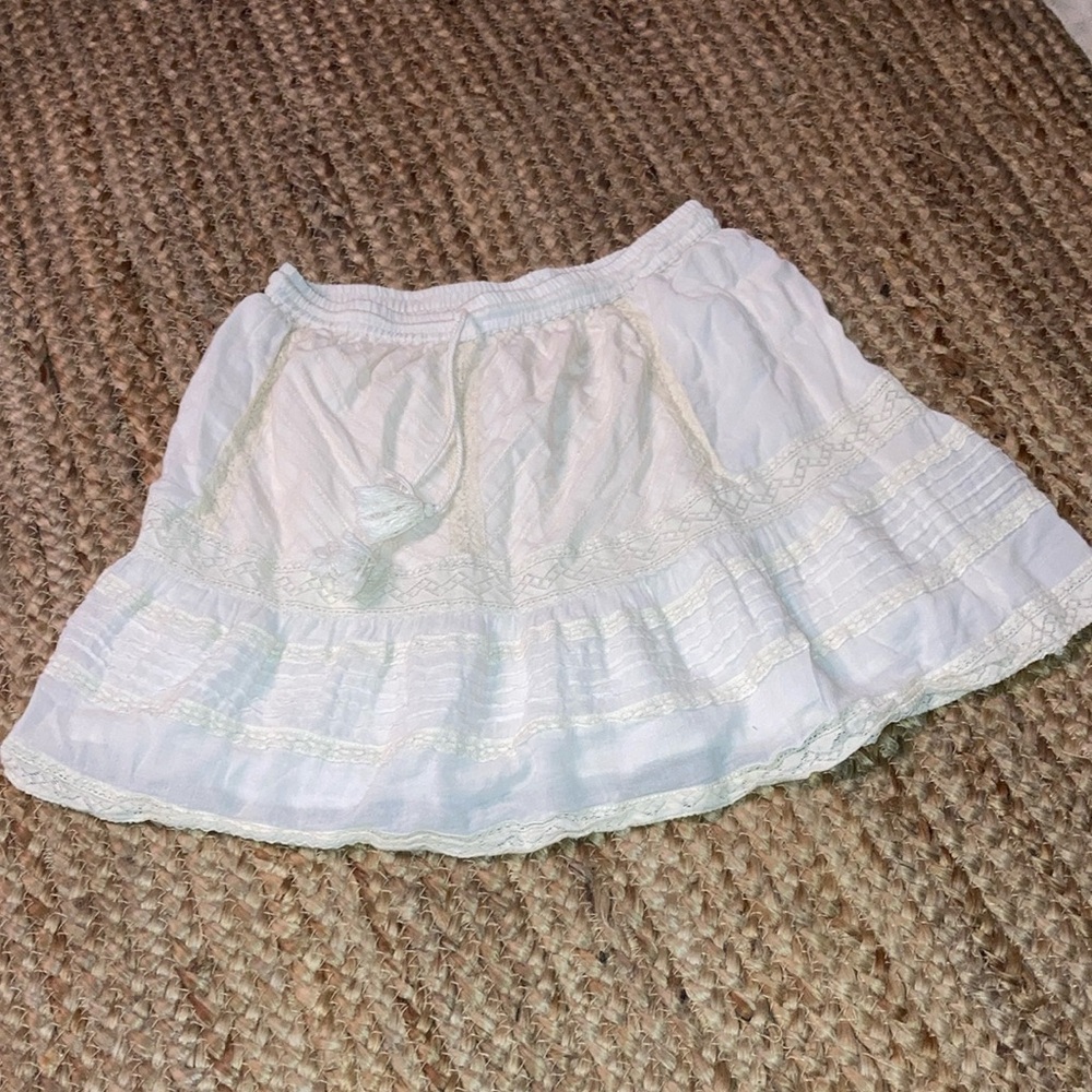 Boho white mini skirt